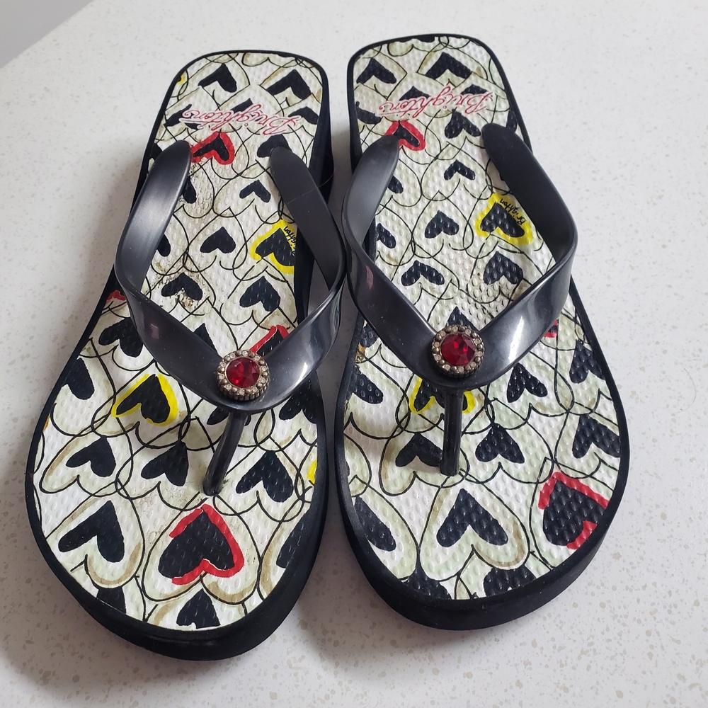 Betsey Johnson Heart Pattern Sandals with Red Gem